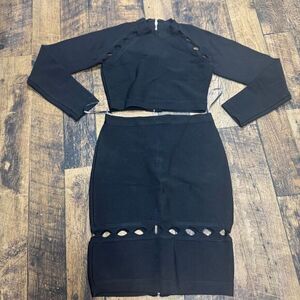 Herve Leger Trendy Black Two-Piece Cutout Bandage Dress Set Party Club zip